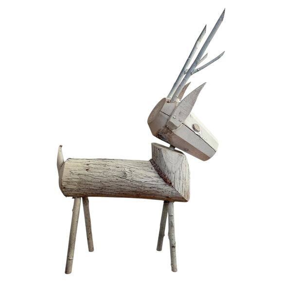 Rustic Primitive Carved Wood Reindeer Set Of 2 - Picture 4 of 6